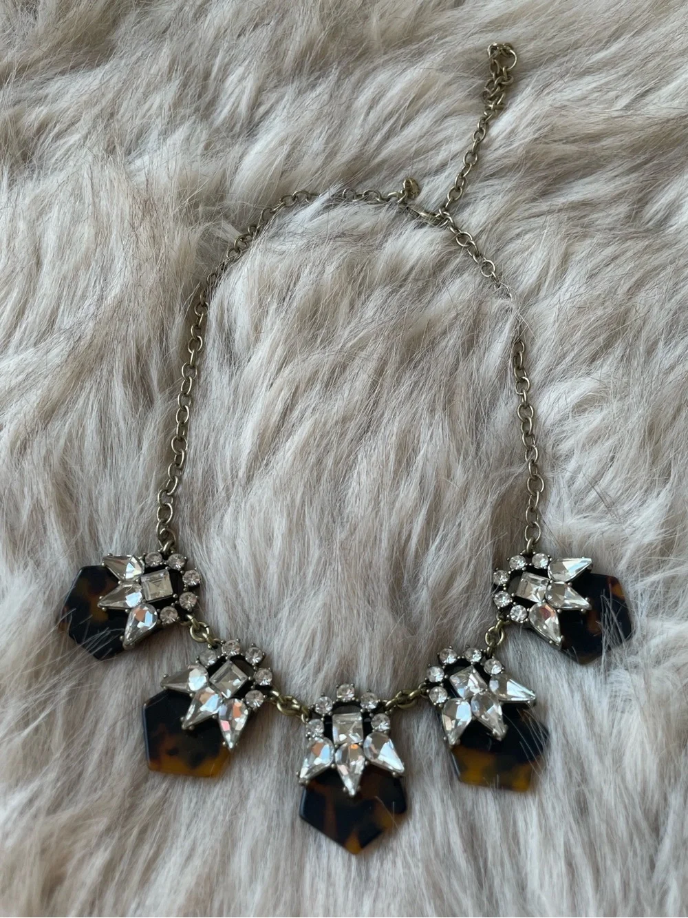 J. Crew Tortoiseshell and Clear Crystal Drop Necklace